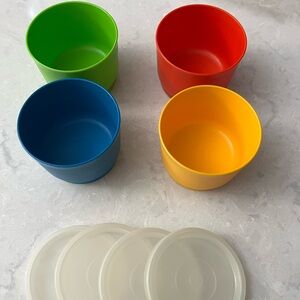 NEW Tupperware Snack Cups 4 oz Containers Vintage Kids Set Red Green Blue Yellow
